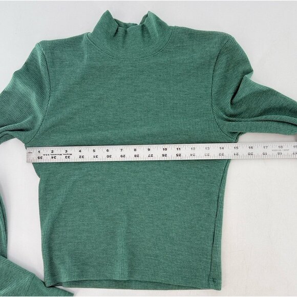 American Eagle Green Ribbed Long Sleeve Mock Neck Crop‎ Shirt Sz M Minimal Boho - Picture 7 of 7